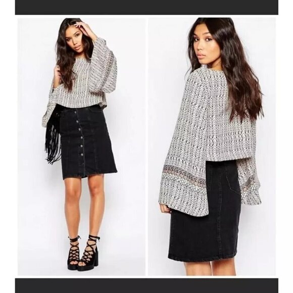 FREE PEOPLE Crop Blouse Size Small Boho Print Cream Stars Aligned Flowy Sleeves - Picture 3 of 15